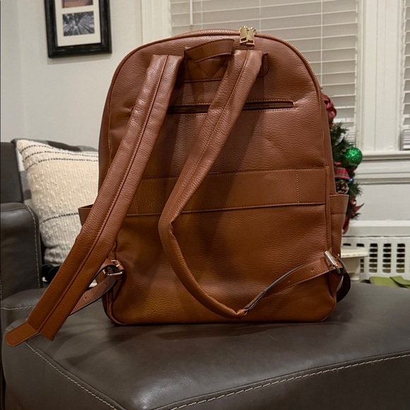 Poppy & Peonies Tan Leather Backpack - Picture 2 of 5